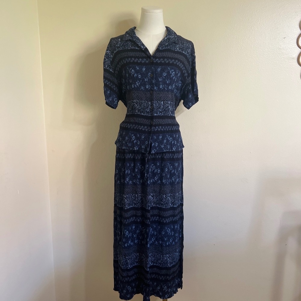 Norton McNaughton Blue Floral Paisley Rayon 2 Piece Maxi Skirt Set Womens Large